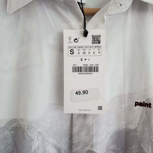 Zara NWT Paint the silence long sleeve collard shirt size Small - Picture 4 of 6